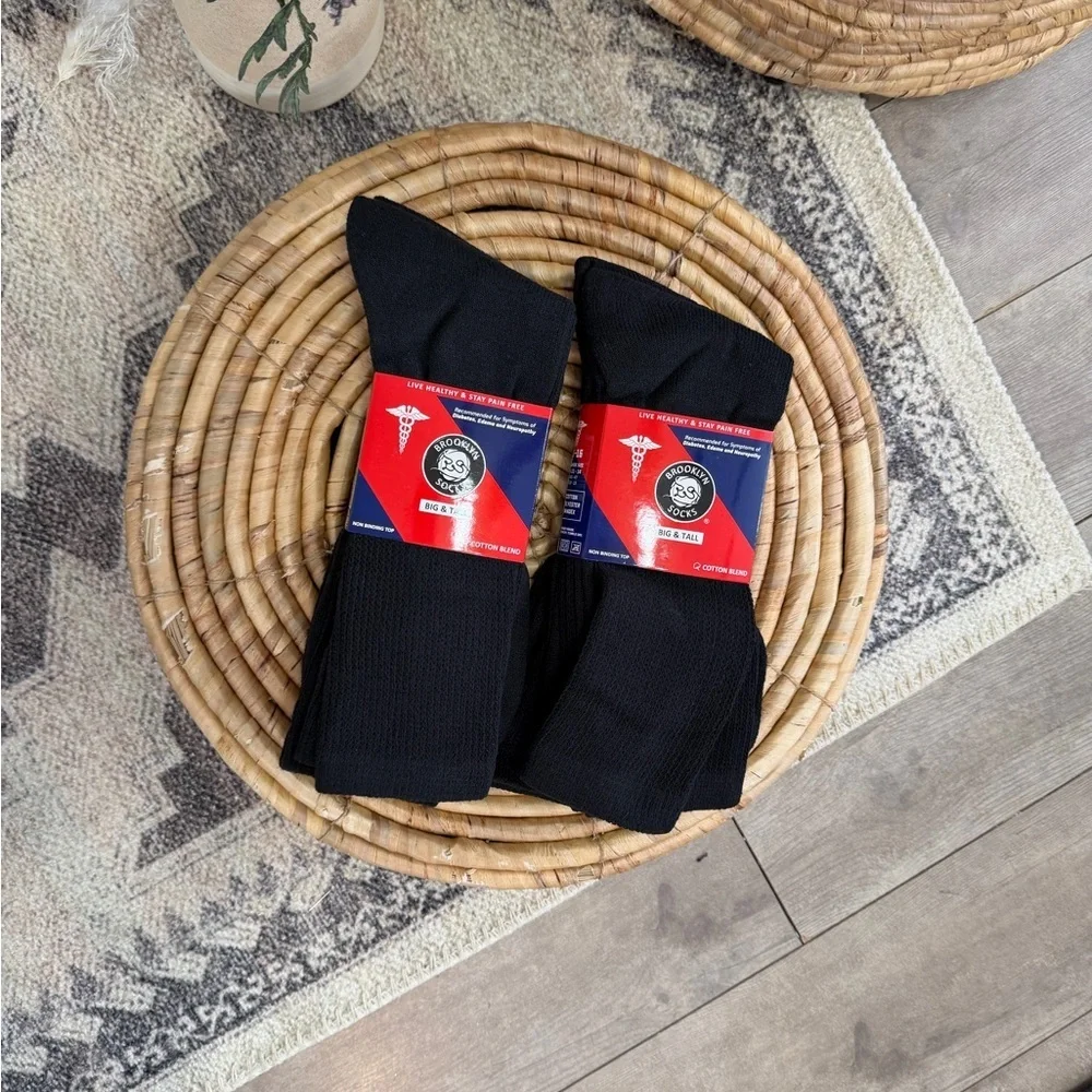 New Men’s Diabetic Black Medical Crew Socks 6 Pairs Big & Tall Cotton Nonbinding